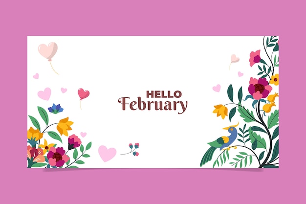 Flat hello february social media post template