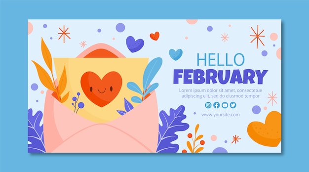 Free vector flat hello february social media post template