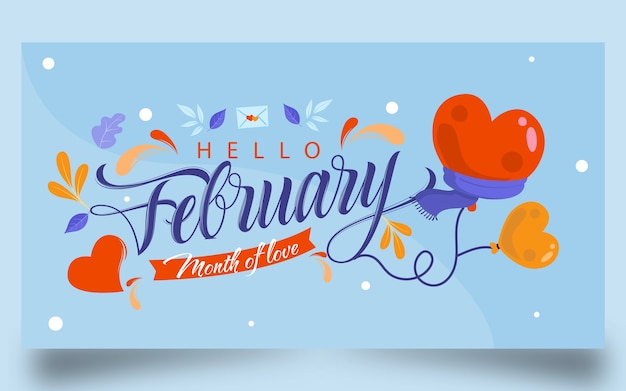 Flat hello february social media post template