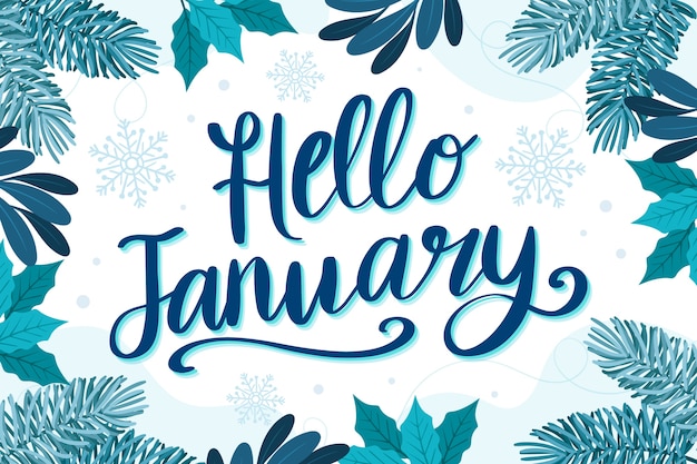 Flat hello january lettering