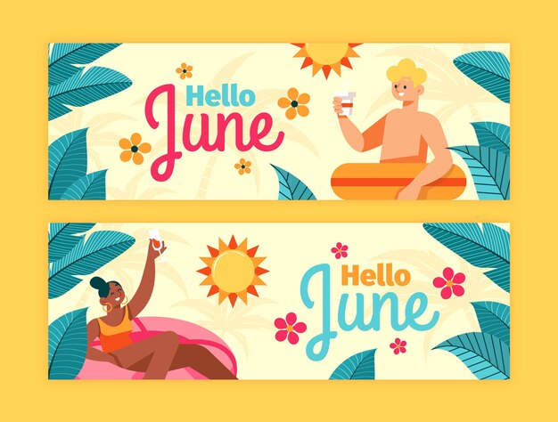 Flat hello june banner template