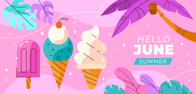 Flat hello june horizontal banner template