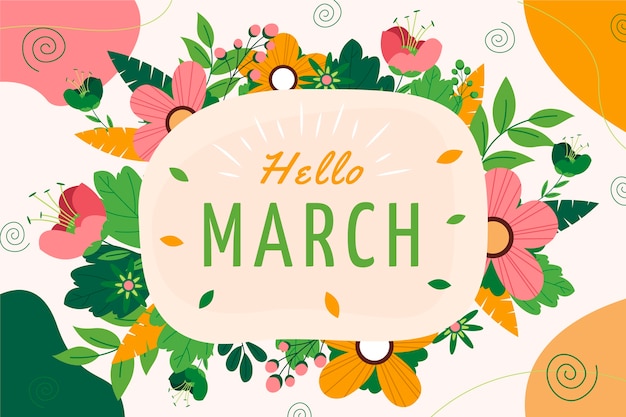Free vector flat hello march banner and background