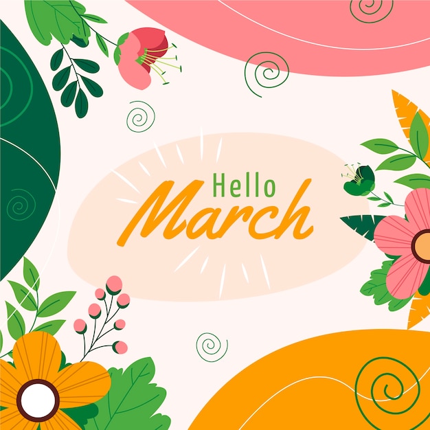 Flat hello march banner and background