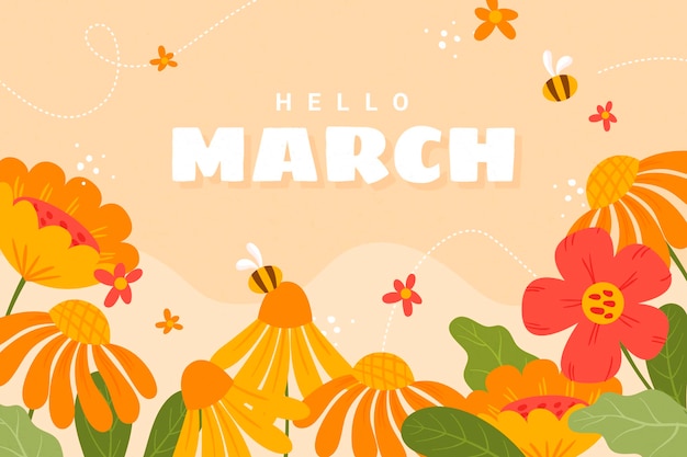 Free vector flat hello march banner or background