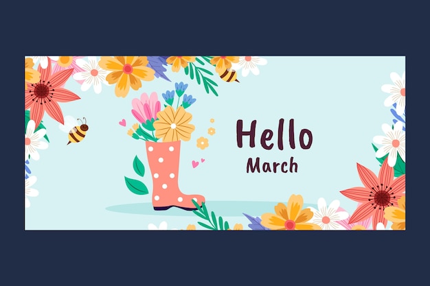 Free vector flat hello march banner or background