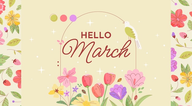 Flat hello march banner and background