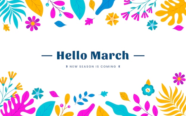 Free vector flat hello march banner and background