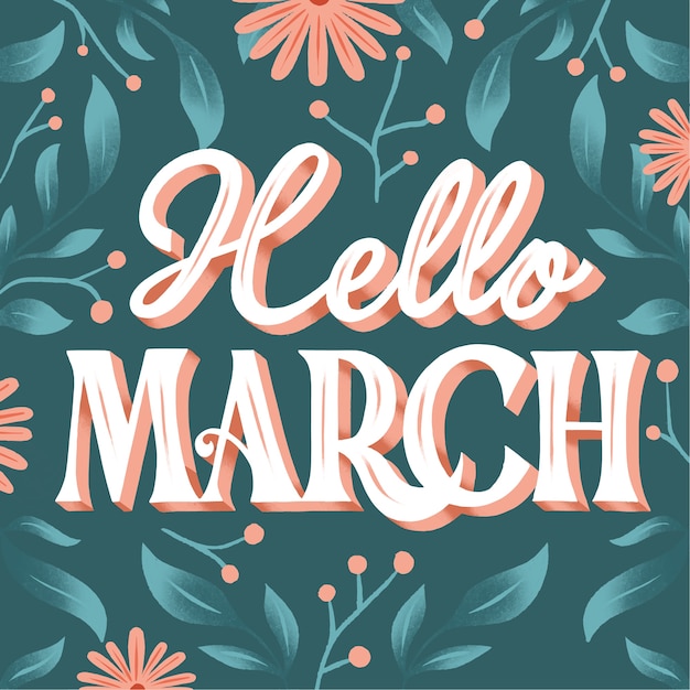 Flat hello march lettering