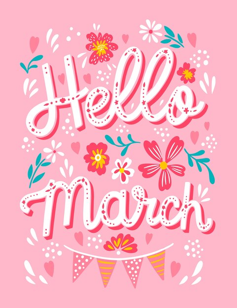 Flat hello march lettering