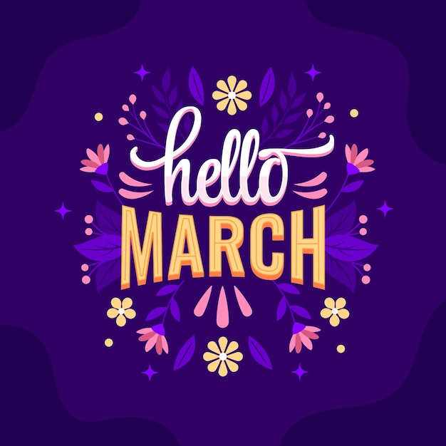 Free vector flat hello march lettering