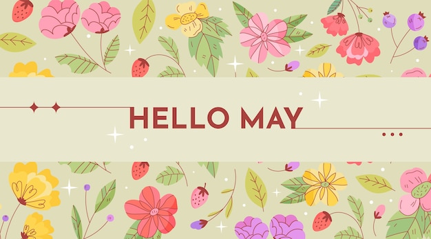 Flat hello may banner and background