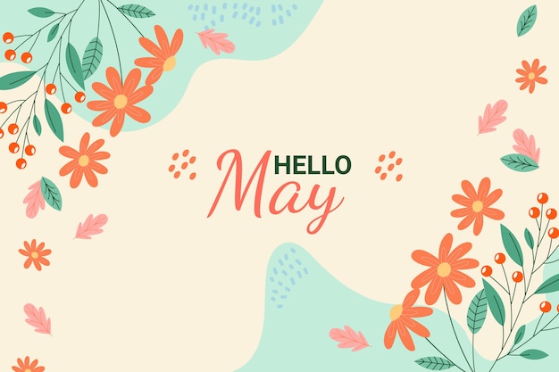 Flat hello may banner and background