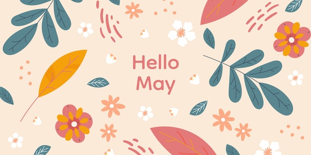 Free vector flat hello may horizontal banner and background