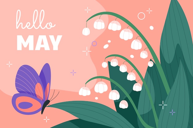 Free vector flat hello may horizontal banner and background