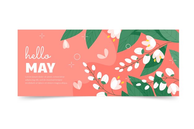 Flat hello may horizontal banner and background