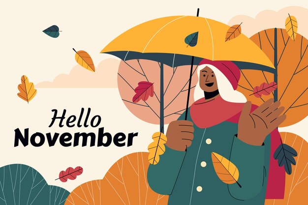 Flat hello november background for autumn celebration