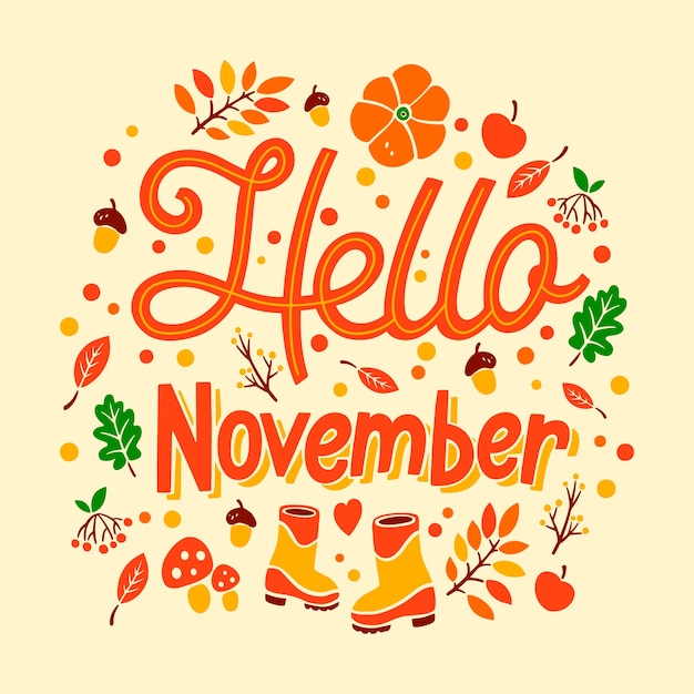 Flat hello november background for autumn celebration