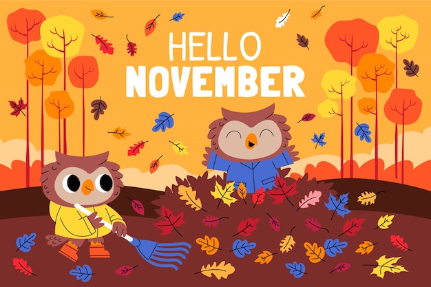 Flat hello november background for autumn