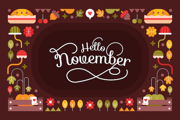 Flat hello november background for autumn