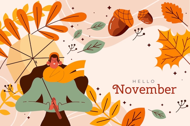 Vettore gratuito sfondo piatto ciao novembre per l'autunno