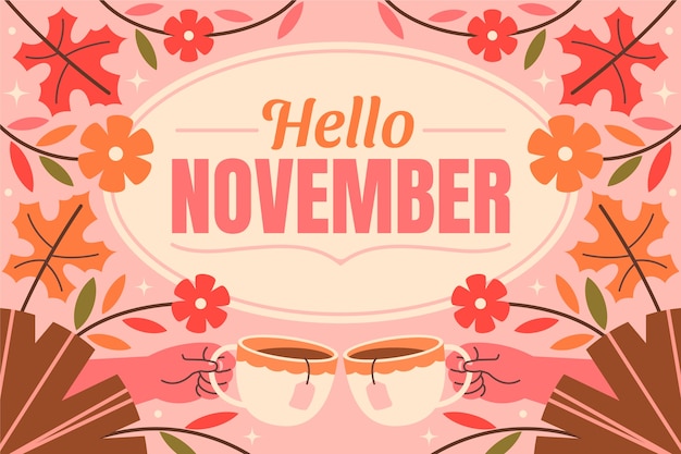 Flat hello november background for autumn