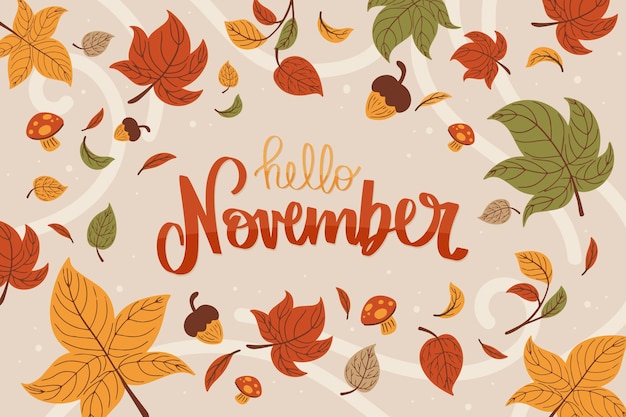 Flat hello november background for autumn