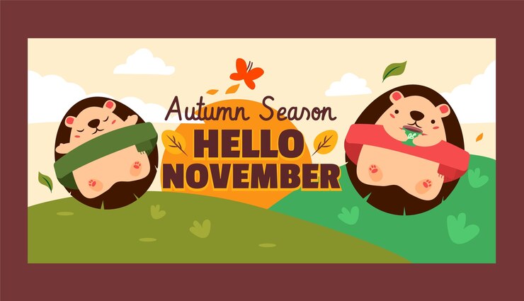 免費 Vector 秋季慶祝的平坦的hello november旗<unk>模板
