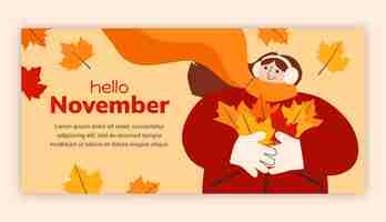 Free vector flat hello november horizontal banner template