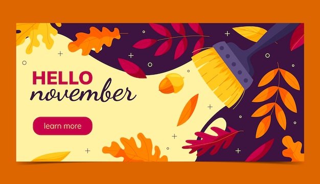 Modello di banner orizzontale piatto ciao novembre