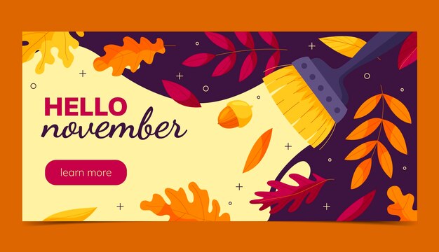 Flat hello november horizontal banner template