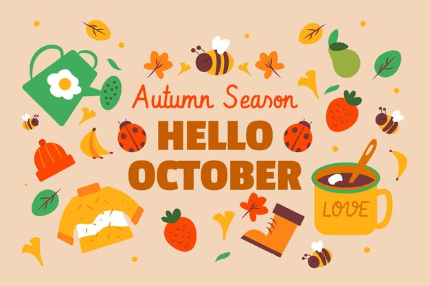 Flat hello october background for autumn celebration