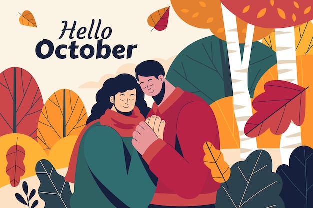 Free vector flat hello october background for autumn celebration