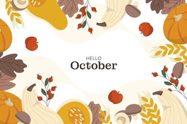 Free vector flat hello october background for autumn