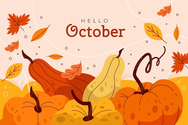 Vettore gratuito sfondo piatto ciao ottobre per l'autunno