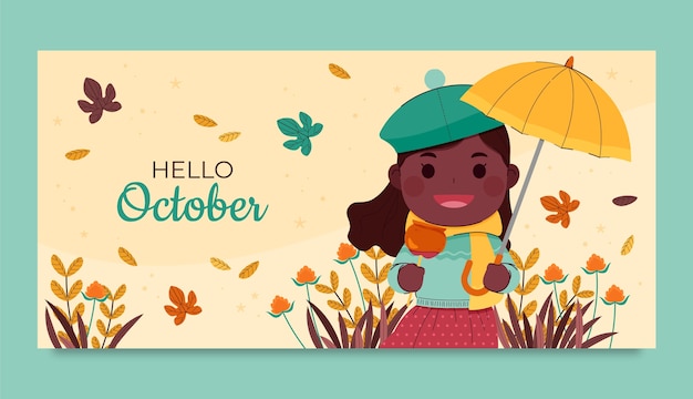 Free vector flat hello october banner template for autumn