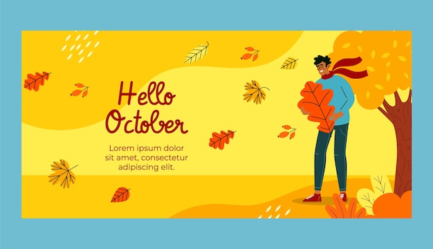 Flat hello october banner template for autumn