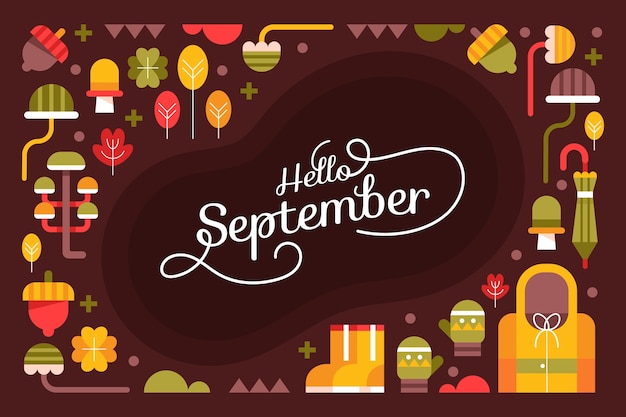 Flat hello september background for autumn