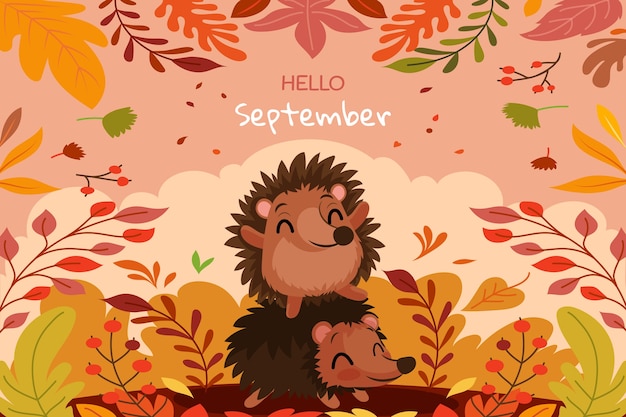 Free vector flat hello september background for autumn