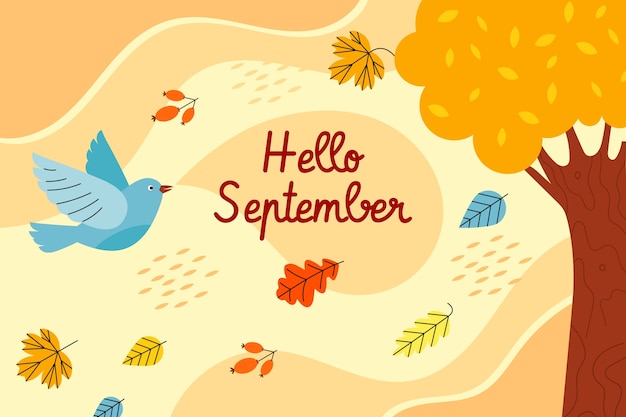 Free vector flat hello september background for autumn