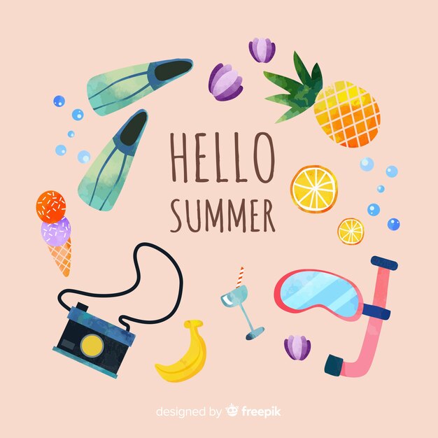 Flat hello summer  background