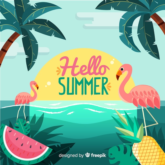 Flat hello summer background