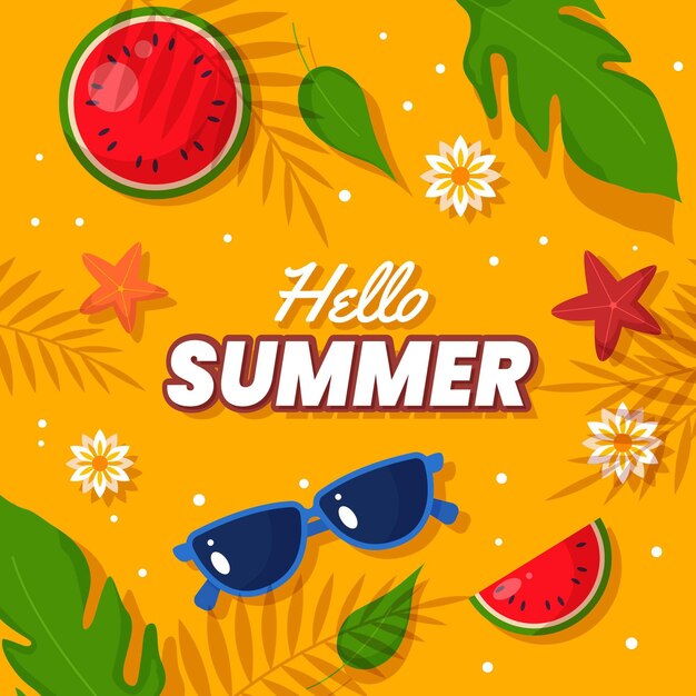 Flat hello summer illustration