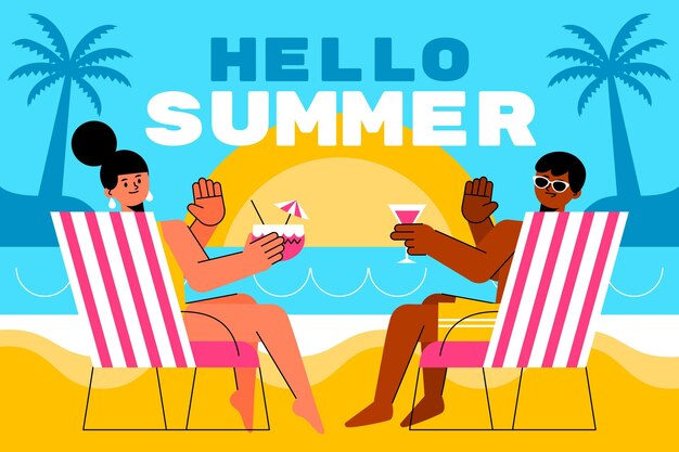 フラットこんにちは夏イラスト