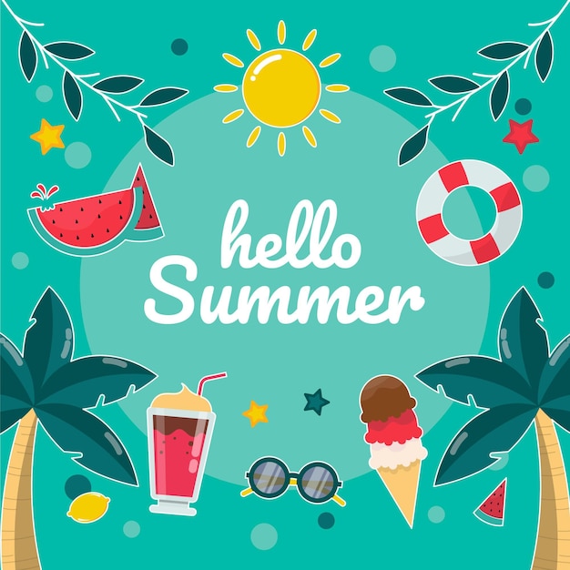 Flat hello summer illustration