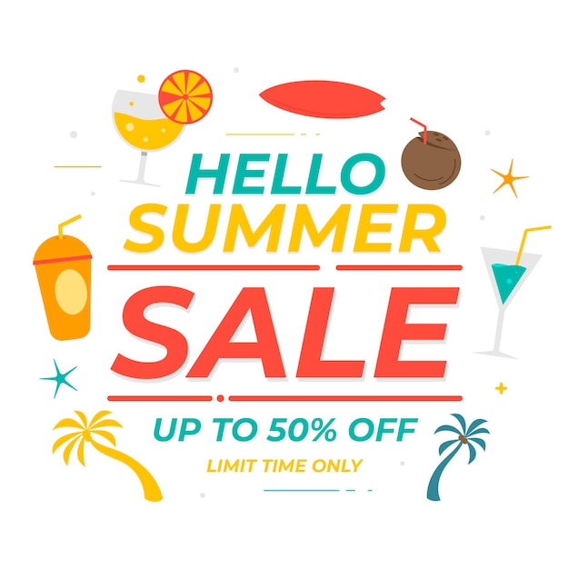 Free vector flat hello summer sale illustration