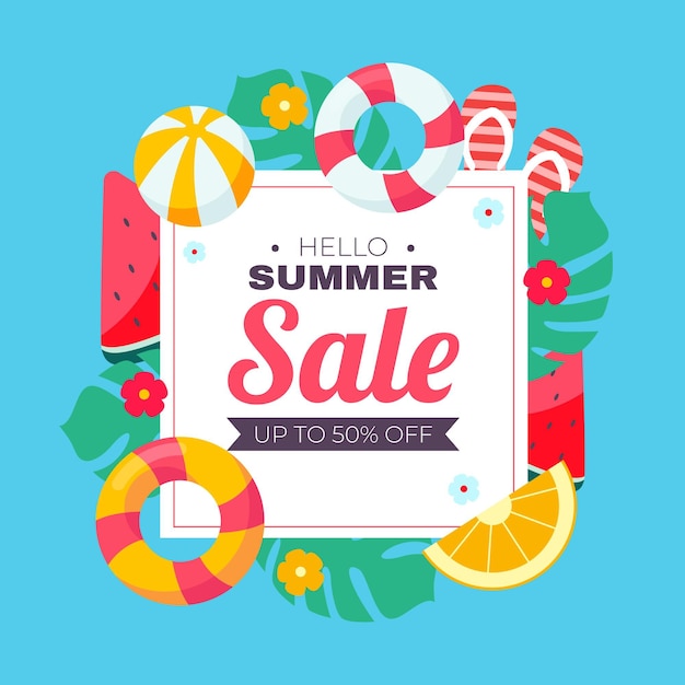 Free vector flat hello summer sale illustration