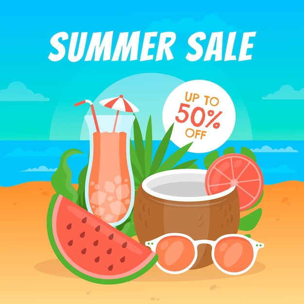 Free vector flat hello summer sale illustration