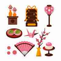 Free vector flat hinamatsuri elements collection