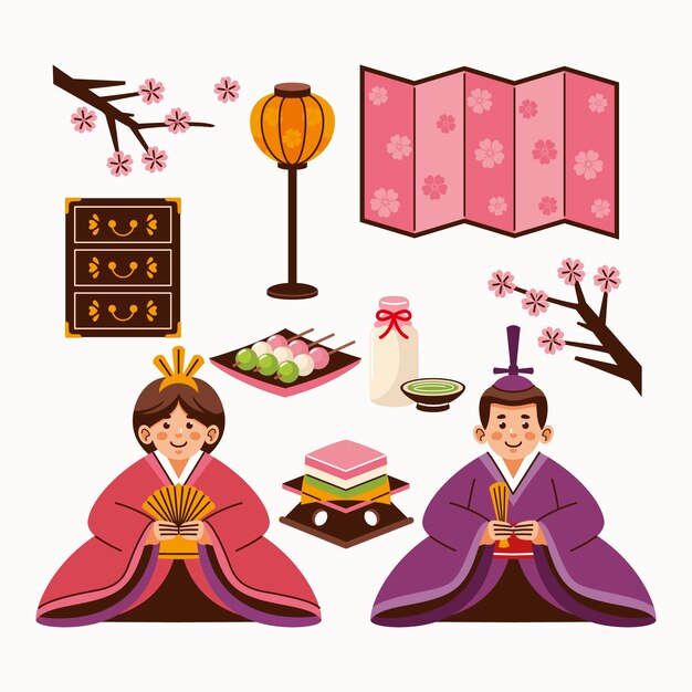 Flat hinamatsuri elements collection